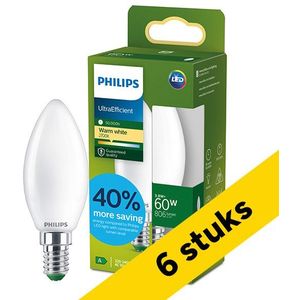 6x Philips LED lamp E14 | Kaars B35 | Ultra Efficient | Mat | 2700K | 3.8W (60W)