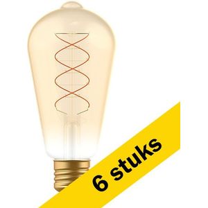 6x 123led LED lamp E27 | Edison ST64 | Spiraal Filament | Goud | 2000K | Dimbaar | 4.5W