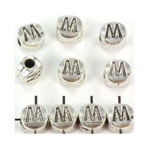 metalen alfabet letter kraal zilver M 10x10mm