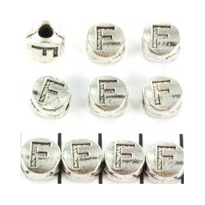 metalen alfabet letter kraal zilver F 10x10mm