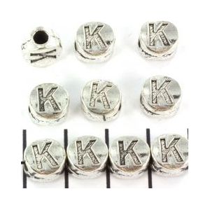 metalen alfabet letter kraal zilver K 10x10mm
