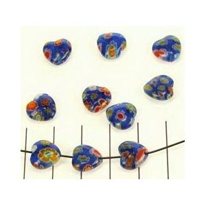 millefiori hart donkerblauw 10x8mm 10 stuks