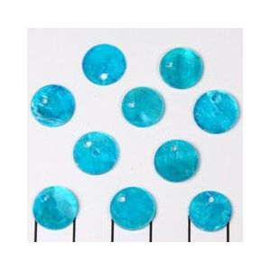 schelp rond plat 12 mm 1 gat turquoise 20 stuks