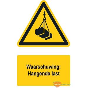 Waarschuwingsbord / sticker hangende last met tekst