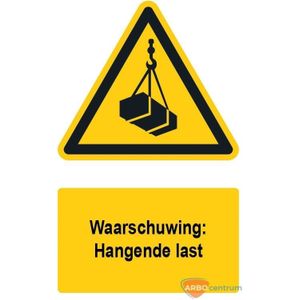 Waarschuwingsbord / sticker hangende last met tekst