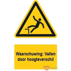 Waarschuwingsbord / sticker vallen door hoogteverschil met tekst