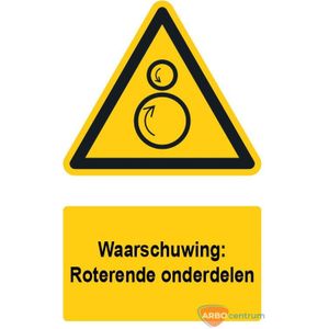 Waarschuwingsbord / sticker roterende onderdelen met tekst