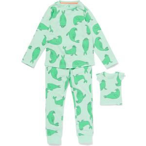 HEMA Kinderpyjama Stretch Katoen Zeehond En Poppennachtshirt Lichtgroen (lichtgroen)