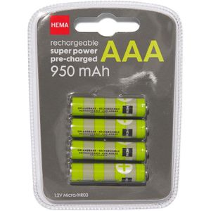 HEMA Oplaadbare AAA Batterijen 950mAh Plus - 4 Stuks