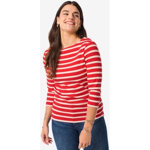 HEMA Dames T-shirt Cara Strepen Boothals Rood (rood)