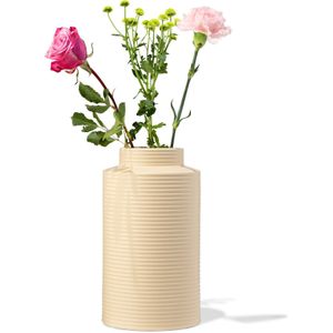 HEMA Vaas Ø10x26.4cm Keramiek Ribbel Crème (creme)