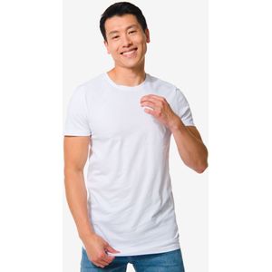 HEMA Heren T-shirt Regular Fit O-hals Extra Lang - 2 Stuks Wit (wit)