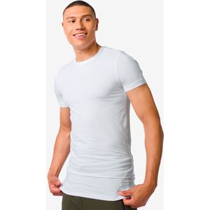 HEMA Heren T-shirt Slim Fit O-hals Extra Lang Bamboe Wit (wit)
