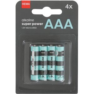 HEMA AAA Alkaline Super Power Batterijen - 4 Stuks