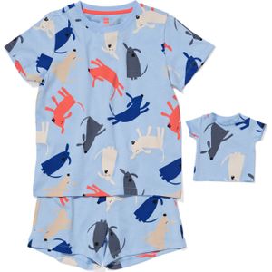 HEMA Kinder Shortama Honden Met Poppennachtshirt Lichtblauw (lichtblauw)