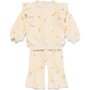 HEMA Baby Kledingset Velours Bloemen Ecru (ecru)