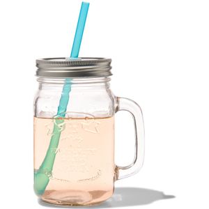 HEMA Mason Jar Met Rietje 450ml (transparant)