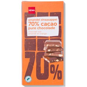 HEMA Chocoladereep 70% Puur Amandel Sinaasappel 90gram