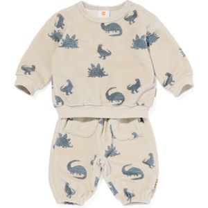 HEMA Newborn Kledingset Velours Trui En Broek Dino Lichtgrijs (lichtgrijs)