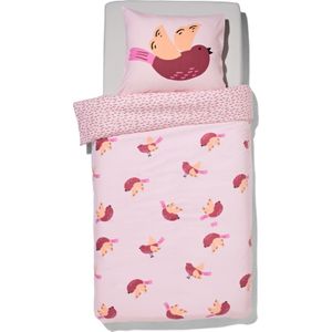 HEMA Kinderdekbedovertrek Flanel 140x200 Vogel Roze (roze)