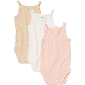 HEMA Rompers Met Stretch Rib - 3 Stuks Beige (beige)