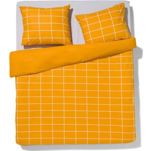 HEMA Dekbedovertrek Polykatoen 200x200 Ruit Geel (okergeel)