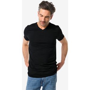 HEMA Heren T-shirt Slim Fit V-hals Extra Lang Zwart (zwart)