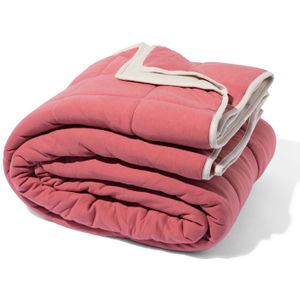 HEMA Bedsprei Jersey Ruit Beige/rood 260x235 (beige)