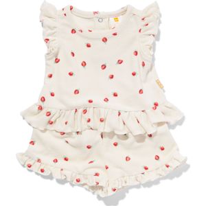 HEMA Newborn Kledingset Shirt En Short Badstof Aardbeien Gebroken Wit (gebroken wit)