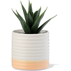 HEMA Bloempot 7.1x7x9.9cm Keramiek Ribbel Crème (creme)