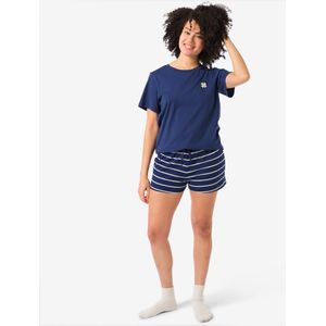 HEMA Damesshortama Katoen Strepen Donkerblauw (donkerblauw)