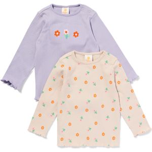 HEMA Baby T-shirt Rib Bloemen - 2 Stuks Paars (paars)