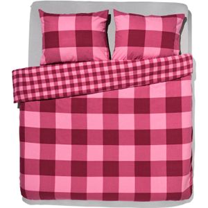 HEMA Dekbedovertrek Flanel 200x200/220 Ruit Roze Rood (rood)