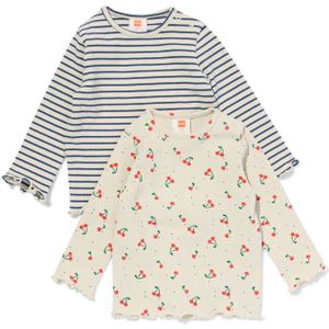 HEMA Baby T-shirts Rib Met Kersen En Strepen - 2 Stuks Ecru (ecru)