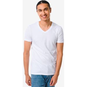 HEMA Heren T-shirt Slim Fit V-hals Bamboe Wit (wit)