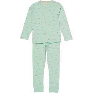 HEMA Kinderpyjama Met Bloemen Rib Katoen/stretch Lichtgroen (lichtgroen)