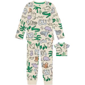 HEMA Kinderpyjama Jungle + Poppenpyjama Gebroken Wit (gebroken wit)