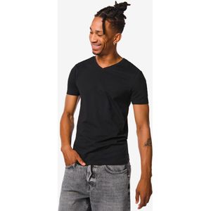 HEMA Heren T-shirt Slim Fit V-hals Zwart (zwart)