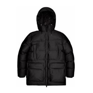 Winterjas RAINS Unisex Alta Long Puffer Cargo Jacket Black Grain-XS