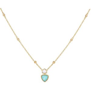 Caï - Ketting - Geel - 925 Zilver Verguld - 42+3 cm - Amazoniet en Witte Agaat