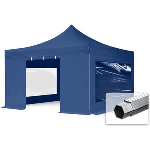 Easy up Partytent 4x4m Hoogwaardig polyester 800 blauw waterdicht Feesttent Vouwtent