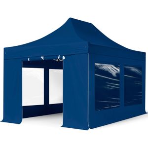 Easy up Partytent 3x4,5m Hoogwaardig polyester 800 blauw waterdicht Feesttent Vouwtent