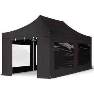 Easy up Partytent 3x6m Hoogwaardig polyester 800 zwart waterdicht Feesttent Vouwtent