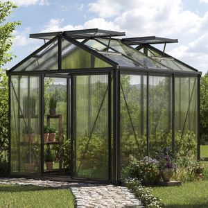 Tuinkas 2,35x2,35m polycarbonaat antraciet waterdicht