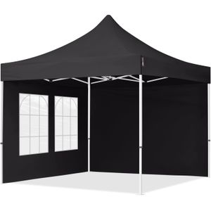 Easy up Partytent 3x3m Hoogwaardig polyester 700 zwart Feesttent Vouwtent