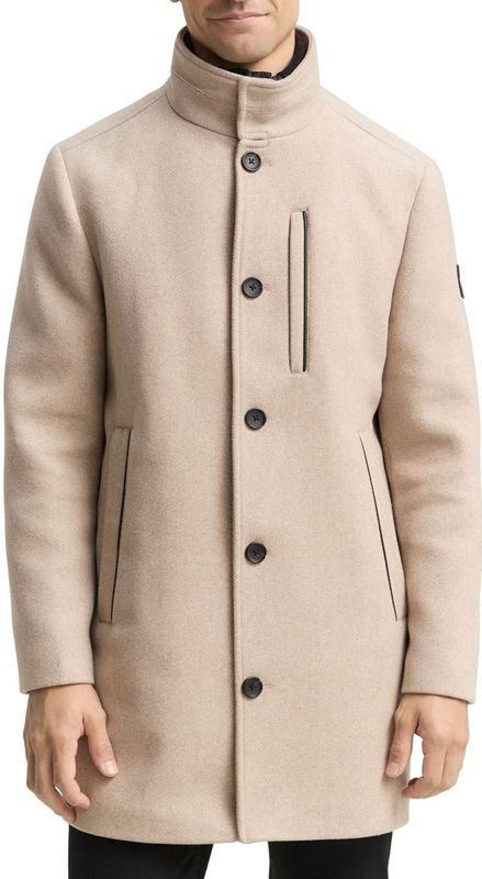 Tom Tailor - Lange Wollen Jas - Regular Fit - Opstaande Kraag