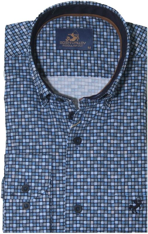 Eden Valley - Lange mouw overhemd - Heren - M - Blauw - Katoen - 515026 Regular fit