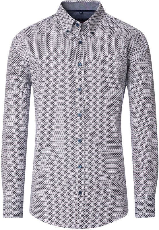 CASA MODA Sport casual fit overhemd, popeline, wit met blauw en rood dessin