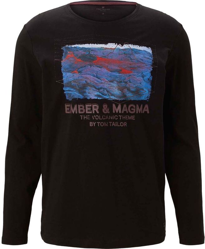 Tom Tailor - T-shirt Lange mouw - Heren Zwart - Katoen - 1029221