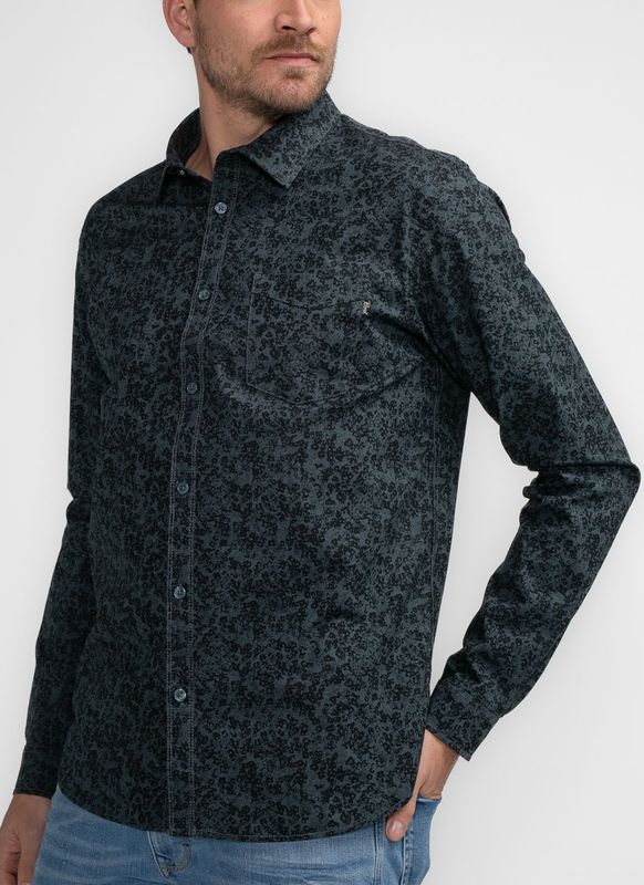 Petrol Industries - Heren Shirt - Lange Mouwen - Blauw - Katoen/Elasthan